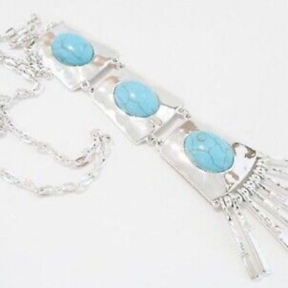 Style and Co three stone highlight turquoise and silver long necklace NWT - Picture 5 of 6